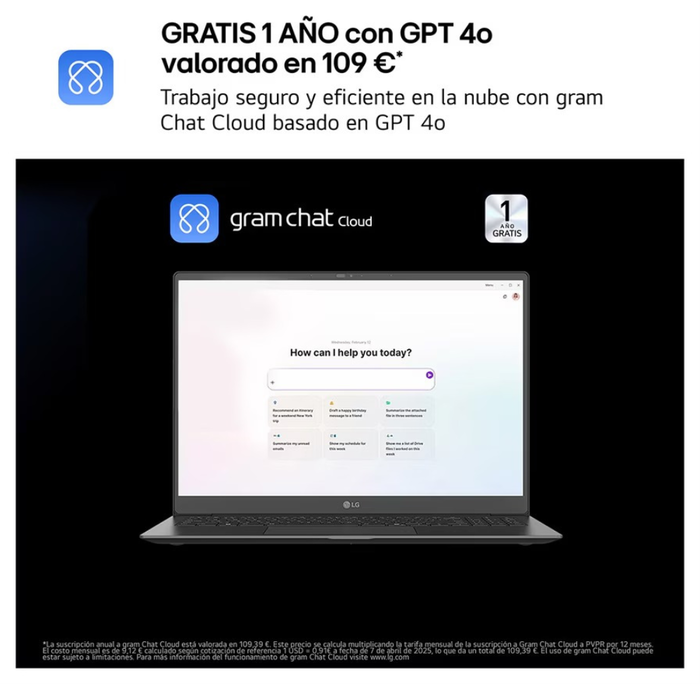 LG Gram 16Z90TL-G.AU85BN con Intel Core Ultra 7, 32 GB RAM y 512 GB SSD
