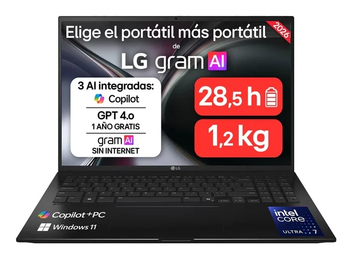 LG Gram 16Z90TL-G.AU85BN con Intel Core Ultra 7, 32 GB RAM y 512 GB SSD