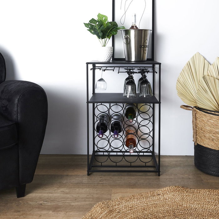 Home Deco Factory Botellero Para 16 Botellas Essentiel Con Raíles Para Copas y Función De Mesa Auxiliar 45x35x70 cm