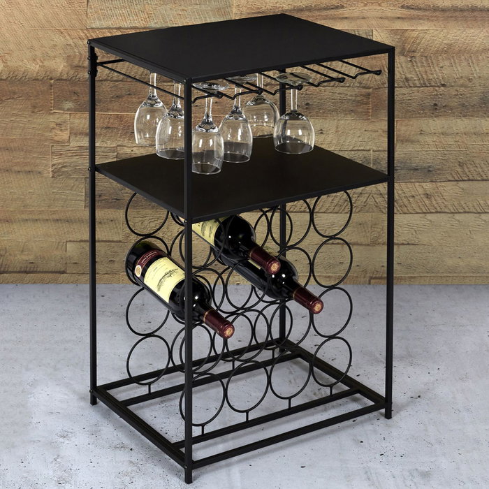 Home Deco Factory Botellero Para 16 Botellas Essentiel Con Raíles Para Copas y Función De Mesa Auxiliar 45x35x70 cm