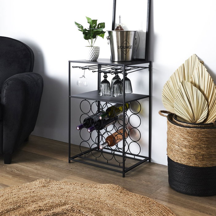 Home Deco Factory Botellero Para 16 Botellas Essentiel Con Raíles Para Copas y Función De Mesa Auxiliar 45x35x70 cm