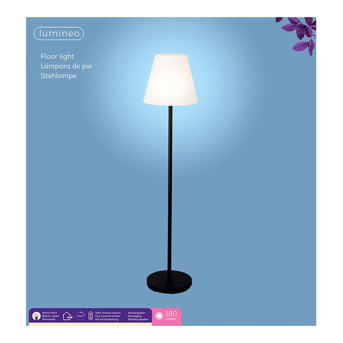 Lumineo Lámpara de pie recargable blanco y negro 150 cm