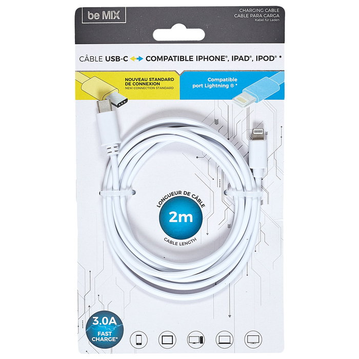 Be Mix Cable 3.0A USB Tipo C a iPhone de 2 metros Be Mix Cable 3.0A USB Tipo C a iPhone de 2 metros