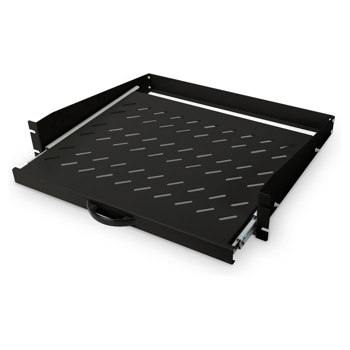 Digitus Estante Extraíble para Montaje Fijo 483mm (19") Rack Metal Acero Negro Capacidad 2U Montaje en Carril Perfil 30 kg