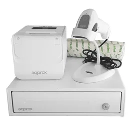 Approx Kit TPV con Cajón Portamonedas Appcash33wh, Lector/Scanner Appls11aswh e Impresora Térmica Apppos80amusewh Blanco