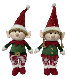 DKD Home Decor Figura Elfo de Poliéster, Set de 2 Unidades, Rojo y Verde