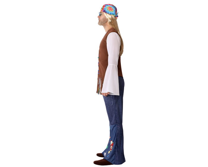 Disfraz Hippie Hombre Adulto Flower Power Años 60 Camiseta y Chaleco Taller XXL