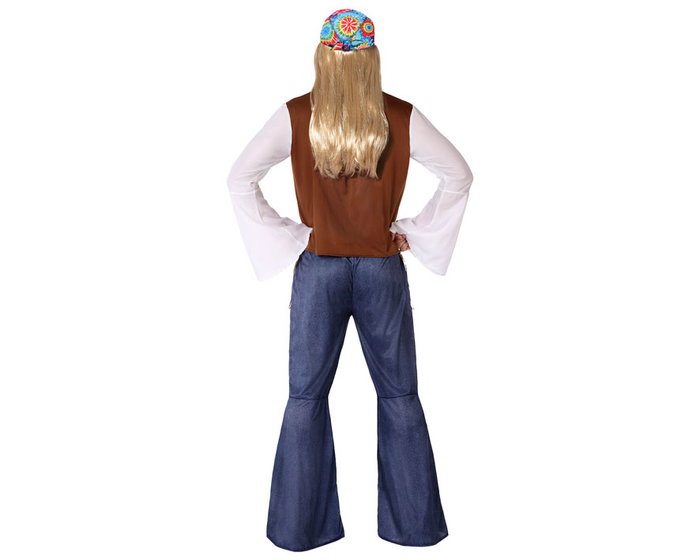 Disfraz Hippie Hombre Adulto Flower Power Años 60 Camiseta y Chaleco Taller XXL