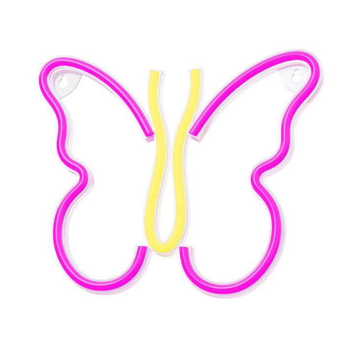 Neolia Lámpara Neon LED Decorativa, Forma de Mariposa, Luz Rosa, Alimentación USB, Incluye Interruptor y Cable 2m, para Hogar o Negocio