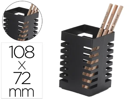 Q-connect Cubilete Portalapices Metal Negro Cuadrado 72x108 mm