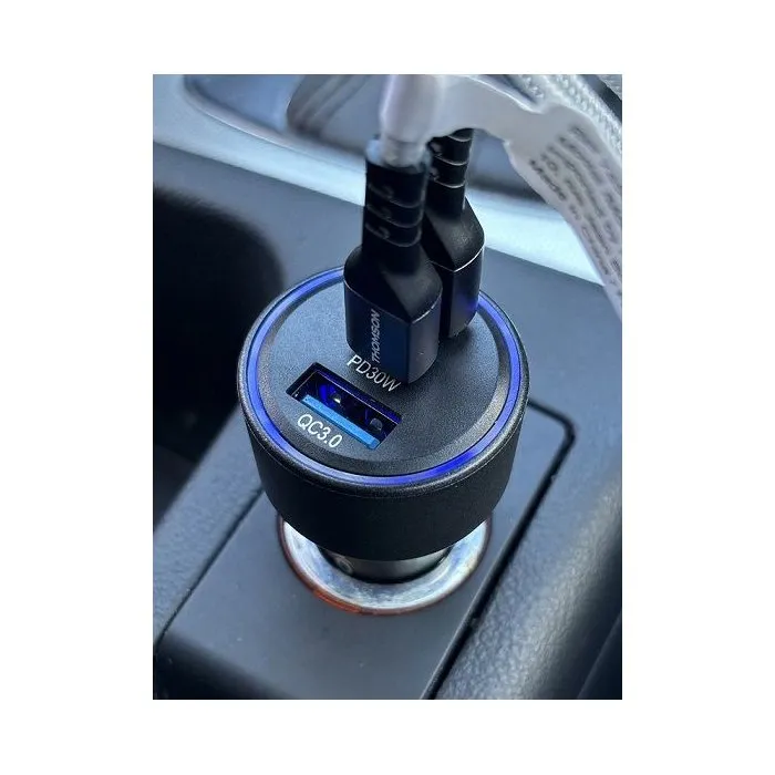 Thomson THO3513767410205 Cargador Coche 60 W, Tecnología GaN, 2 USB-C PD 30 W + USB-A QC 3.0 18 W Thomson THO3513767410205 Cargador Coche 60 W, Tecnología GaN, 2 USB-C PD 30 W + USB-A QC 3.0 18 W