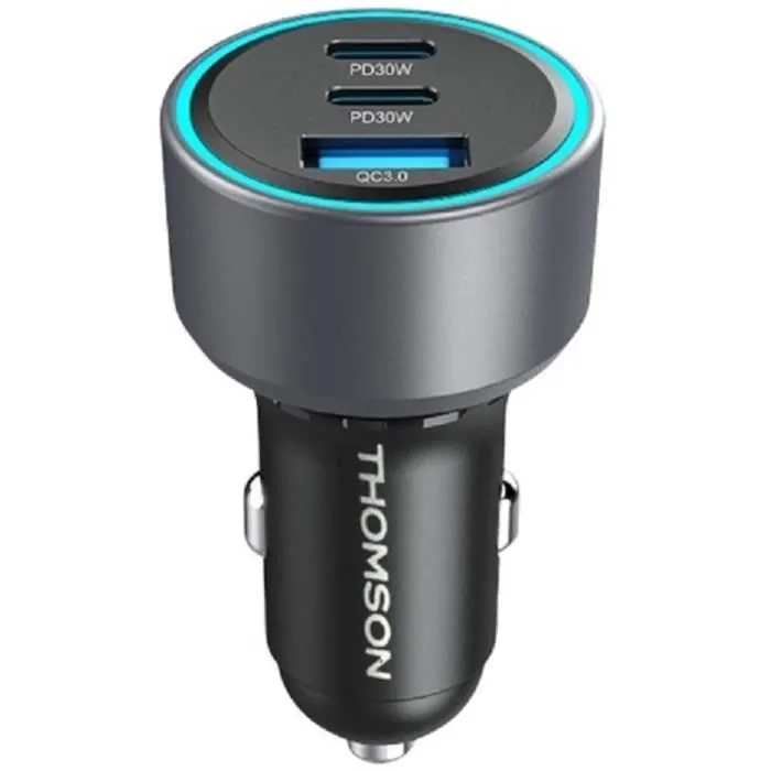 Thomson THO3513767410205 Cargador Coche 60 W, Tecnología GaN, 2 USB-C PD 30 W + USB-A QC 3.0 18 W Thomson THO3513767410205 Cargador Coche 60 W, Tecnología GaN, 2 USB-C PD 30 W + USB-A QC 3.0 18 W