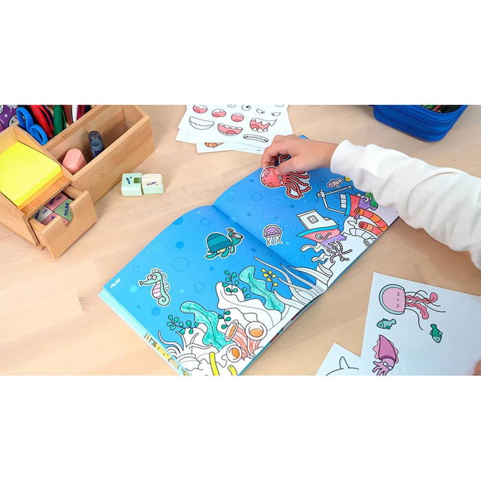 Milan Cuaderno para colorear Blue Odissey con 150 adhesivos, 16 páginas, 21 x 21 cm