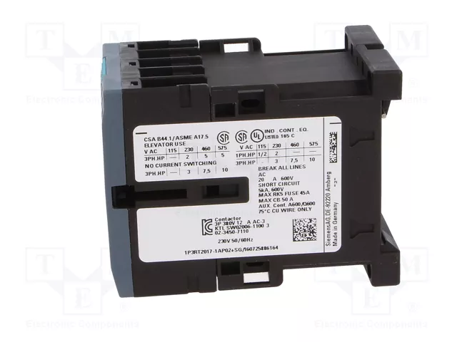 SIEMENS 3RT2017-1AP02 Contactor 3-polar 12A 230VAC SIEMENS 3RT2017-1AP02 Contactor 3-polar 12A 230VAC