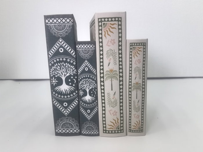 DKD Home Decor Set de 2 Cajas para Libros Árbol Palmera Azul y Verde