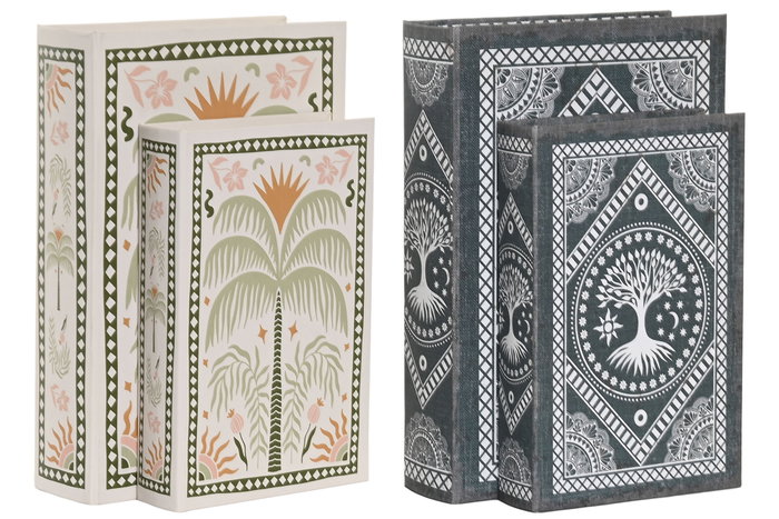 DKD Home Decor Set de 2 Cajas para Libros Árbol Palmera Azul y Verde
