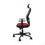 Silla de oficina Jorquera con mecanismo Sincro tapizada con Tela color Granate y malla color Gris. Equipada con lumbar 1D, Brazos 1D, Cabecero 2D y Ruedas 65mm nailon