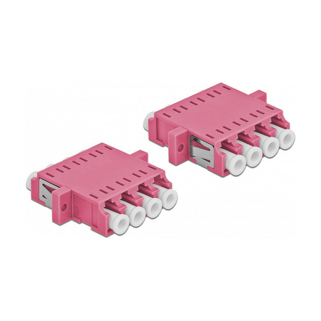 DeLOCK Acoplador de Fibra Óptica LC Quad Hembra a LC Quad Hembra Multimodo OM3, 2 unidades, Violeta