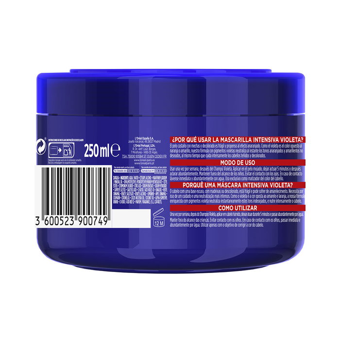 L'Oréal Paris Mascarilla Color-Vive Violeta Intensiva para Cabello con Mechas, Rubio o Gris 250 ml