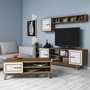 Hanah Home Conjunto Muebles Salón Nogal y Blanco con Mueble TV 160cm, Estantería y Mesa Centro, Melamina 18mm