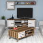Hanah Home Conjunto Muebles Salón Nogal y Blanco con Mueble TV 160cm, Estantería y Mesa Centro, Melamina 18mm