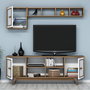 Hanah Home Conjunto Muebles Salón Nogal y Blanco con Mueble TV 160cm, Estantería y Mesa Centro, Melamina 18mm