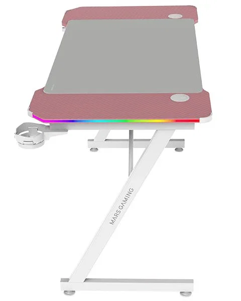 Mars Gaming MGD-X120RGB - Mesa Gaming con iluminación ARGB, soportes para auriculares y bebidas, gestión de cables, alfombrilla XXL incluida, 120x60 cm, color rosa
