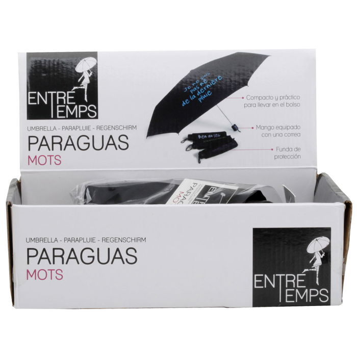Entre Temps Paraguas Surtido Apertura Manual Diámetro 87 cm con Frases en Francés Surtidas