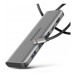 Axagon HMC-5H Hub USB-C 3.2 Gen 1 con 3x USB-A, HDMI 4K y PD 100W - Silber