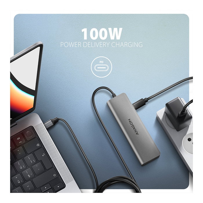 Axagon HMC-5H Hub USB-C 3.2 Gen 1 con 3x USB-A, HDMI 4K y PD 100W - Silber Axagon HMC-5H Hub USB-C 3.2 Gen 1 con 3x USB-A, HDMI 4K y PD 100W - Silber