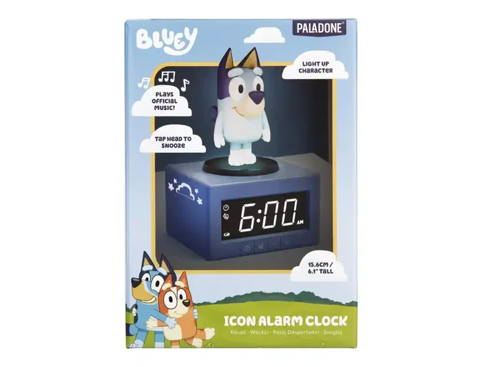 Wondee Despertador Bluey Icon con Luces y Canción - Figurita, Luz Nocturna y Función de Alarma, 15.6 cm, para Niños