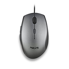 NGS MOTH Ratón Ergonómico con Cable para Diestros, Botones Silenciosos, 1600 DPI, USB Tipo A + Incluye Adaptador USB-C, Color Gris