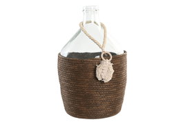 DKD Home Decor Jarrón de Cristal y Fibra con Hoja, 8,5 L