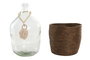 DKD Home Decor Jarrón de Cristal y Fibra con Hoja, 8,5 L