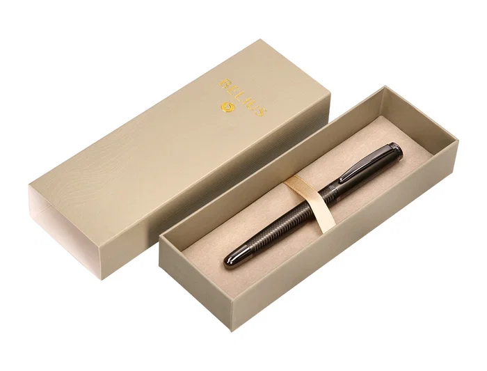 Belius Bolígrafo Neptuno Aluminio Textura Wavy Color Caqui Tinta Azul Caja de Diseño