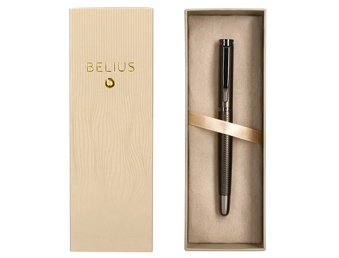 Belius Bolígrafo Neptuno Aluminio Textura Wavy Color Caqui Tinta Azul Caja de Diseño