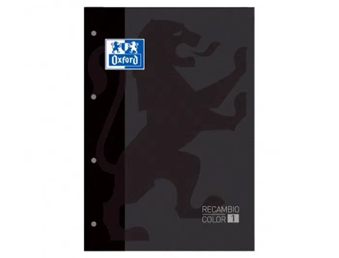 Oxford Recambio Color 1 Din A4+ 80 Hojas 90 Gr Cuadro 5 mm 4 Taladros Negro