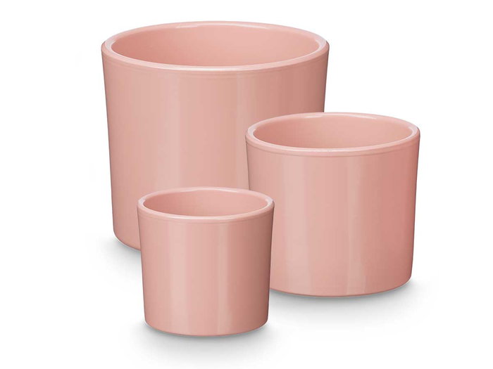 Ibergarden Set 3 Macetas Cilindro 14 17 22 cm Rosa Mate Arcilla Medidas 22.4 x 22.4 x 19.3 cm