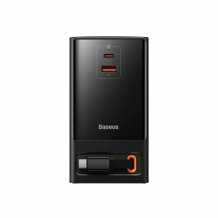Baseus PowerCombo - Multiconector de enchufe con 2 tomas, 1 USB-A y 1 USB-C, carga rápida 65W, protección, cable 0.8m, color negro