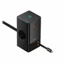 Baseus PowerCombo - Multiconector de enchufe con 2 tomas, 1 USB-A y 1 USB-C, carga rápida 65W, protección, cable 0.8m, color negro