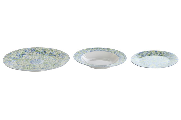 DKD Home Decor Set de Vajilla de 18 Piezas de Porcelana con Diseño de Azulejos Verde y Azul DKD Home Decor Set de Vajilla de 18 Piezas de Porcelana con Diseño de Azulejos Verde y Azul