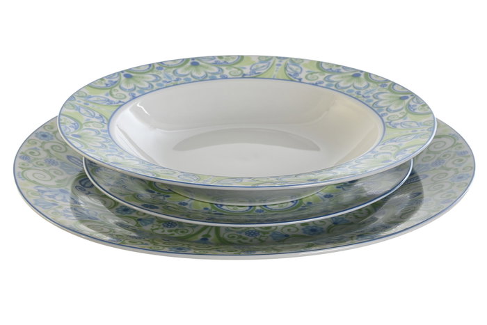 DKD Home Decor Set de Vajilla de 18 Piezas de Porcelana con Diseño de Azulejos Verde y Azul DKD Home Decor Set de Vajilla de 18 Piezas de Porcelana con Diseño de Azulejos Verde y Azul
