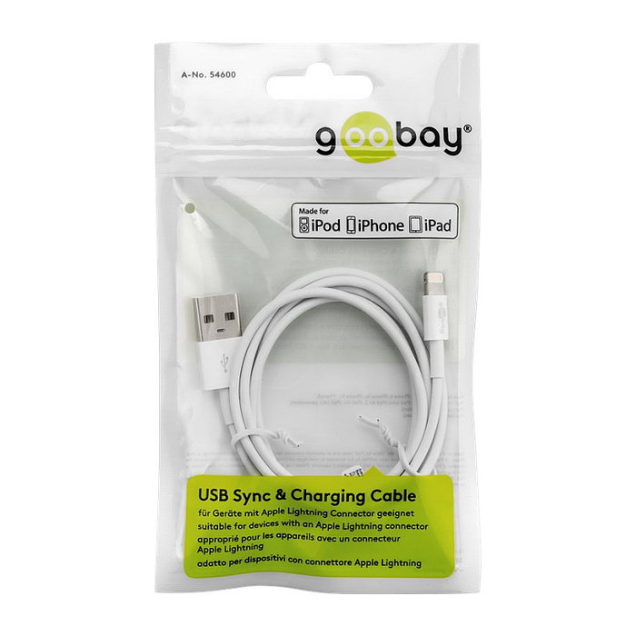 Goobay Cable Lightning a USB A de 1 m, Blanco (MFi Certificado)