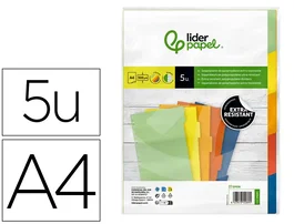 Liderpapel Juego de 5 Separadores A4 Multitaladro 500 Micras