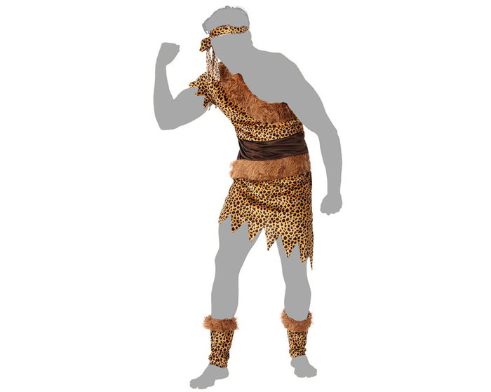 Disfraz de Cavernícola Neandertal para Hombre Adulto - Túnica, Tocado y Cubrepiernas de Poliéster Marrón, Talla XL