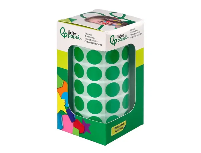 Liderpapel Gomets Autoadhesivos Circulares 15 mm Verde Rollo 2500 Unidades Caja Cartón