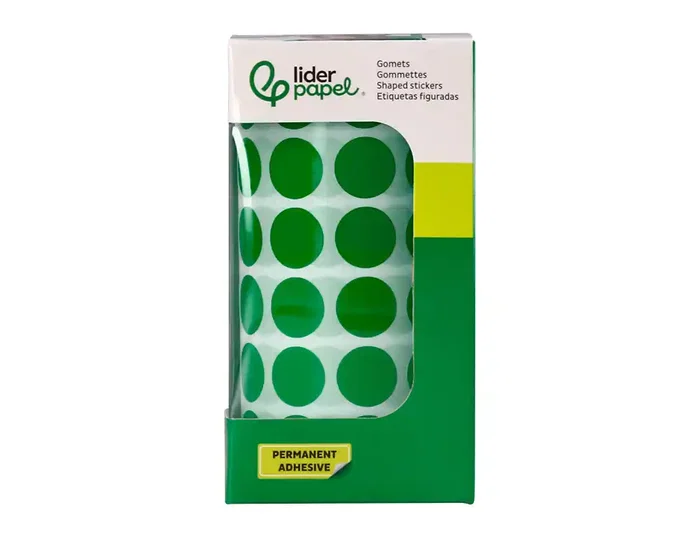 Liderpapel Gomets Autoadhesivos Circulares 15 mm Verde Rollo 2500 Unidades Caja Cartón