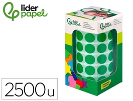 Liderpapel Gomets Autoadhesivos Circulares 15 mm Verde Rollo 2500 Unidades Caja Cartón