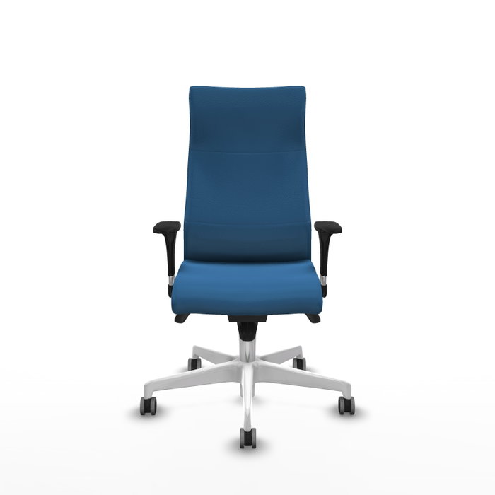 PIQUERAS Y CRESPO Sillón Albacete con Mecanismo Sincro, Similpiel Azul Claro, Base Blanca