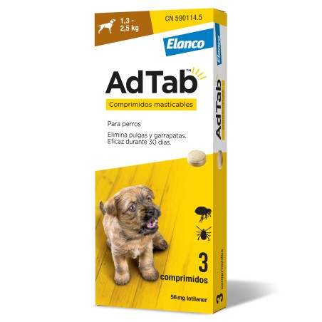 Elanco AdTab 56 mg 3 Comprimidos Masticables para Perros de 1,3-2,5 kg Elanco AdTab 56 mg 3 Comprimidos Masticables para Perros de 1,3-2,5 kg